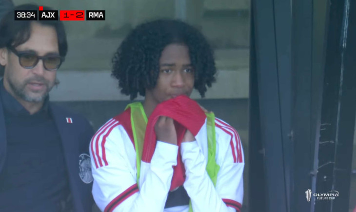 Elgyn Hato cannot hold back his tears after the foul that cost Ajax a place in the Future Cup final | Goal.com